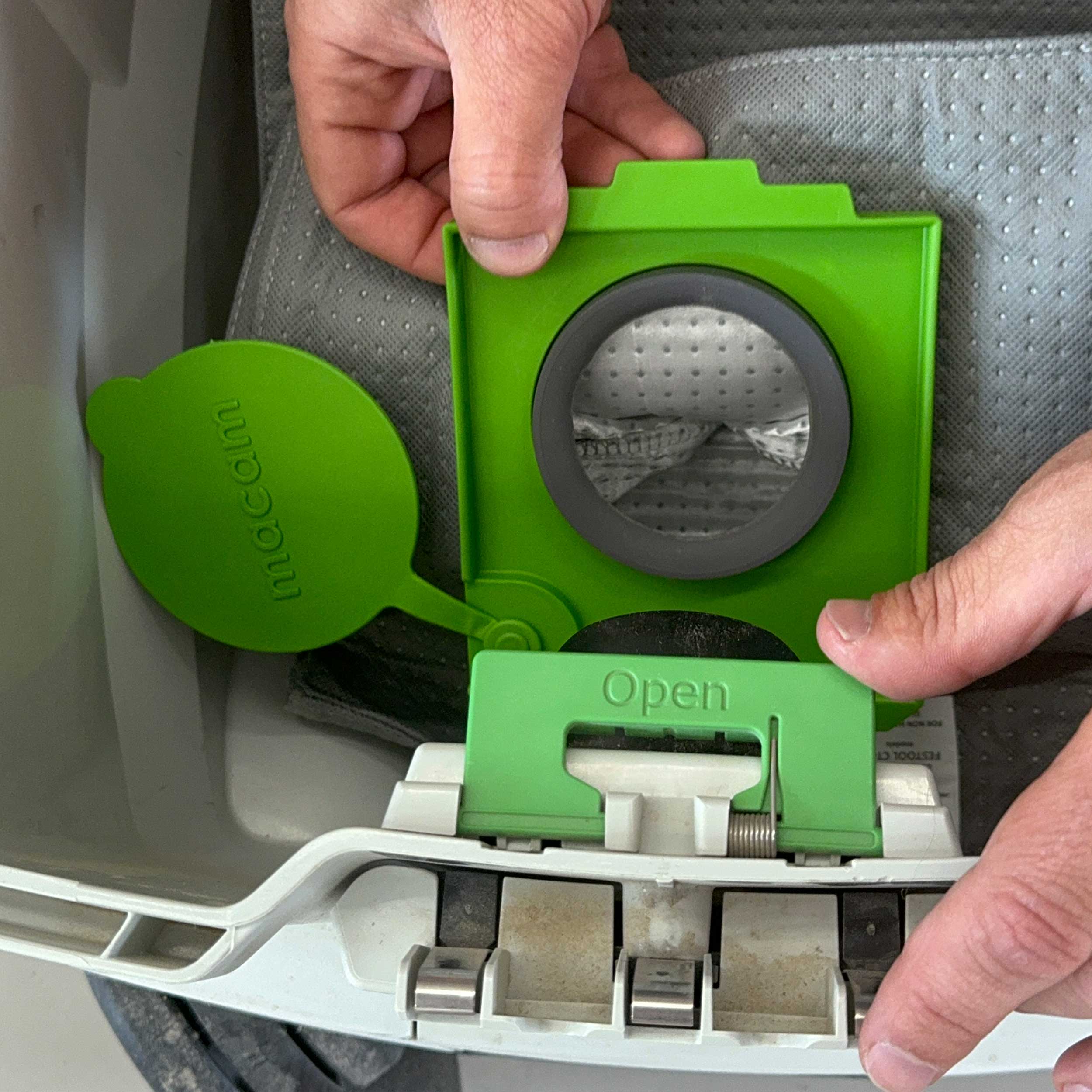 Reusable dust bag for Festool CLEANTEC 48 shown with dust extractor accessories