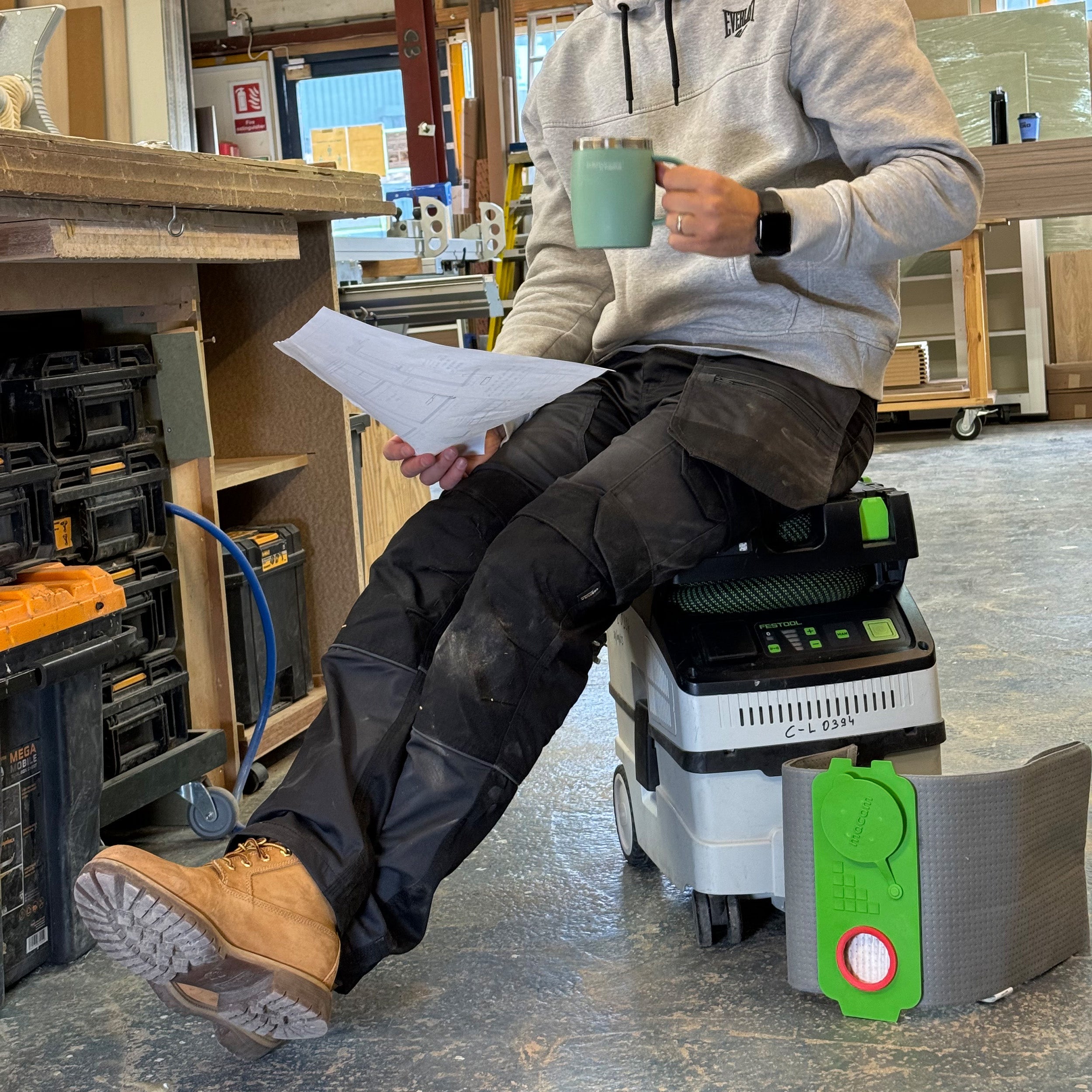 Reusable dust bag for Festool CT 15 E, MINI I and MIDI I shown with dust extractor accessories