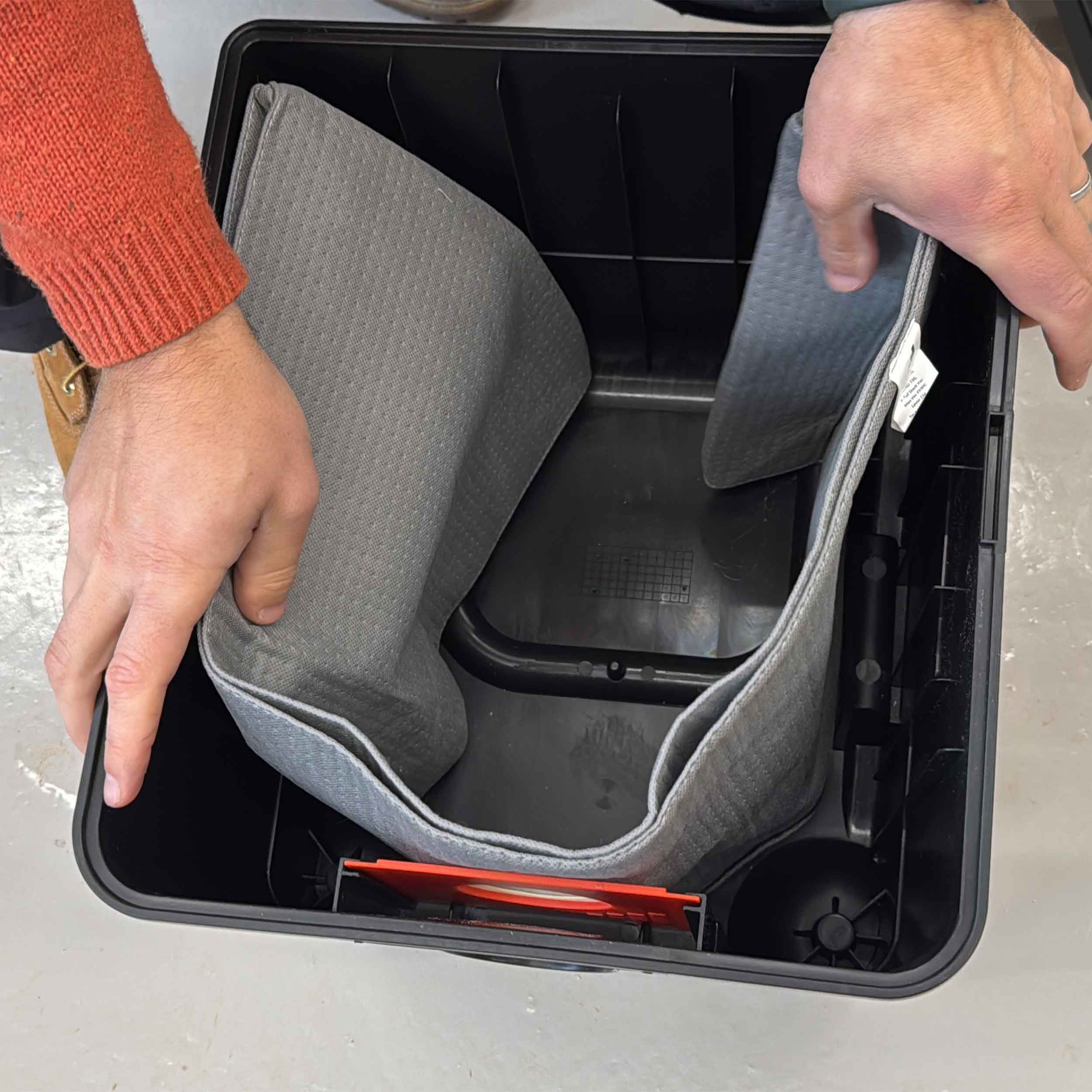 Reusable dust bag for Trend T35 shown with dust extractor accessories